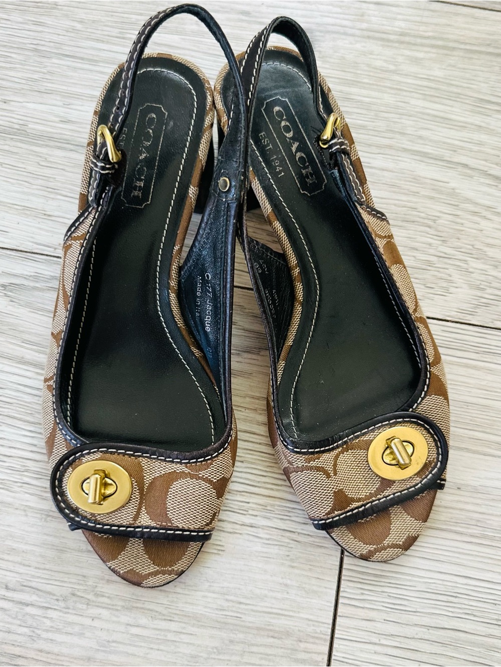 Coach, brown, size 6B, good condition.